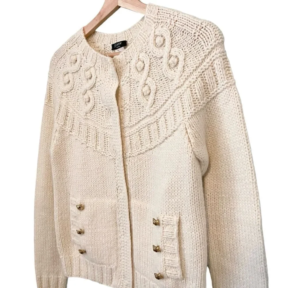 J. Crew Hand Knit Cardigan Sweater with Front Pockets with Gold Accent in Small